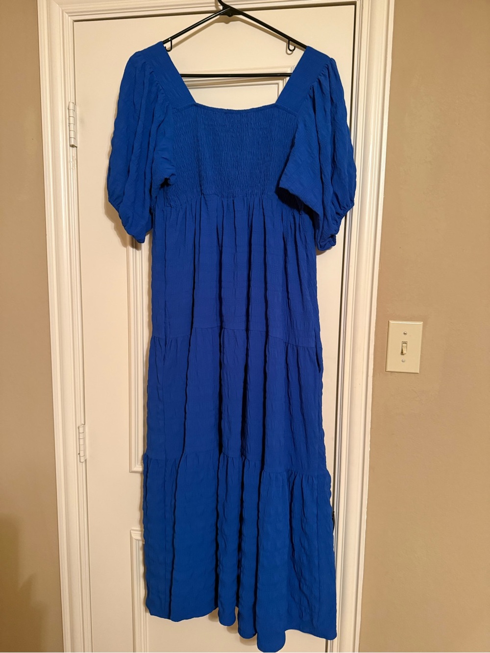 DAVI & DANI Royal Blue Tiered Maxi Dress with Puff Sleeves